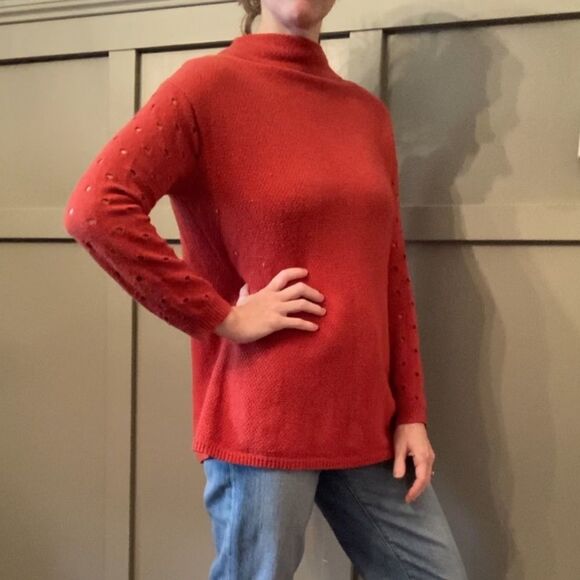 ANTHROPOLOGIE Moth Ceres Mock Neck Sweater Burnt Orange Cashmere Blend Size XS - Picture 1 of 8